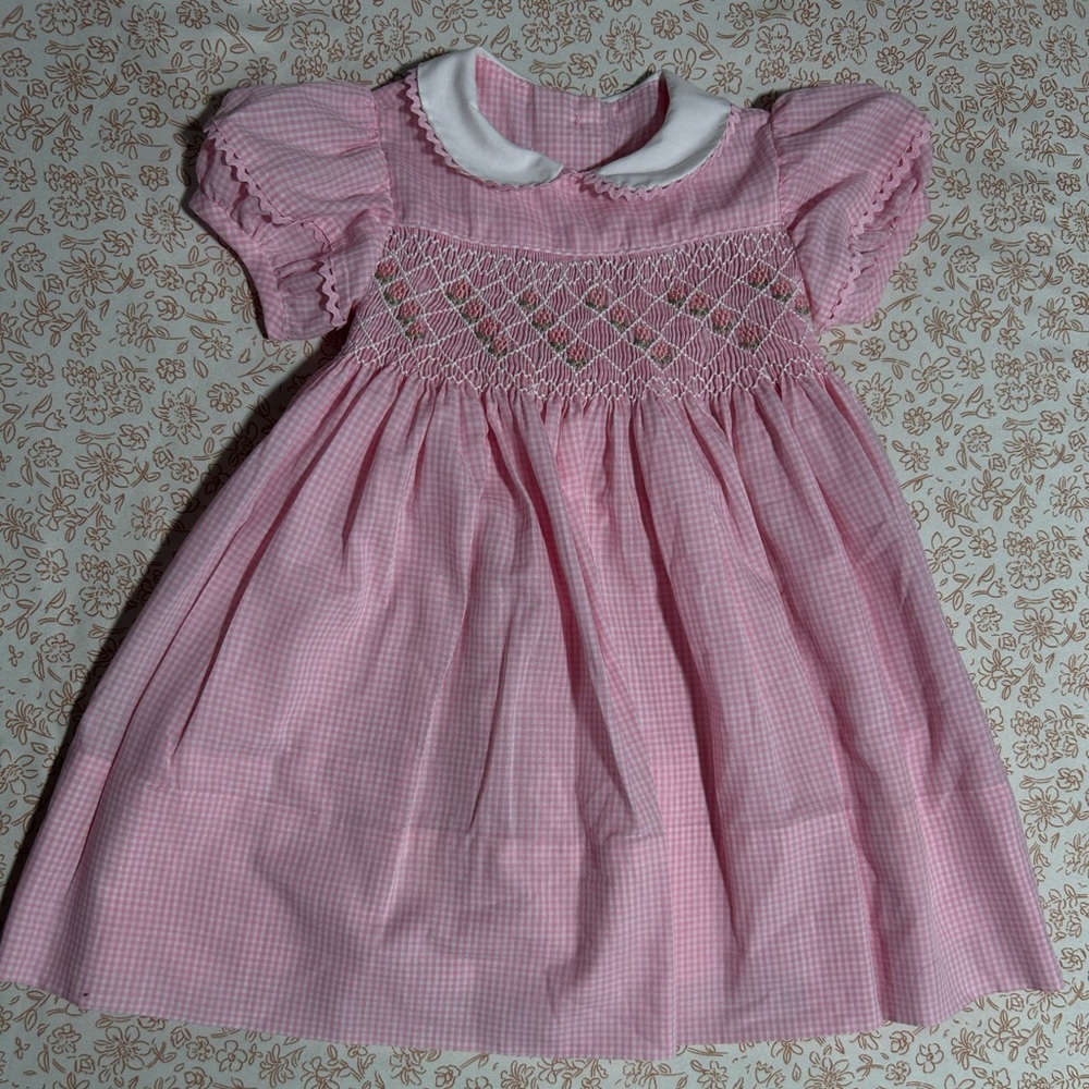 Charming Pink Gingham Smocked Dress